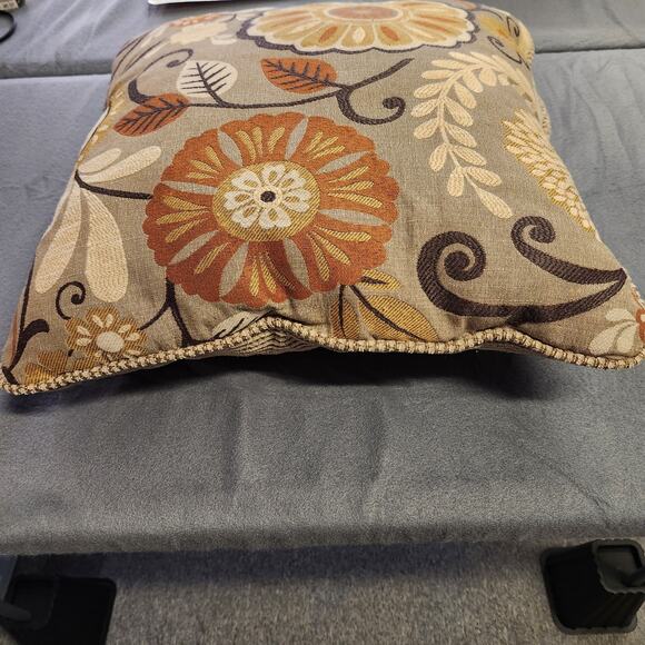 THROW PILLOW Boho Floral Striped Beige Yellow Orange Double Sided 19" x 19" x 5" - Picture 7 of 10